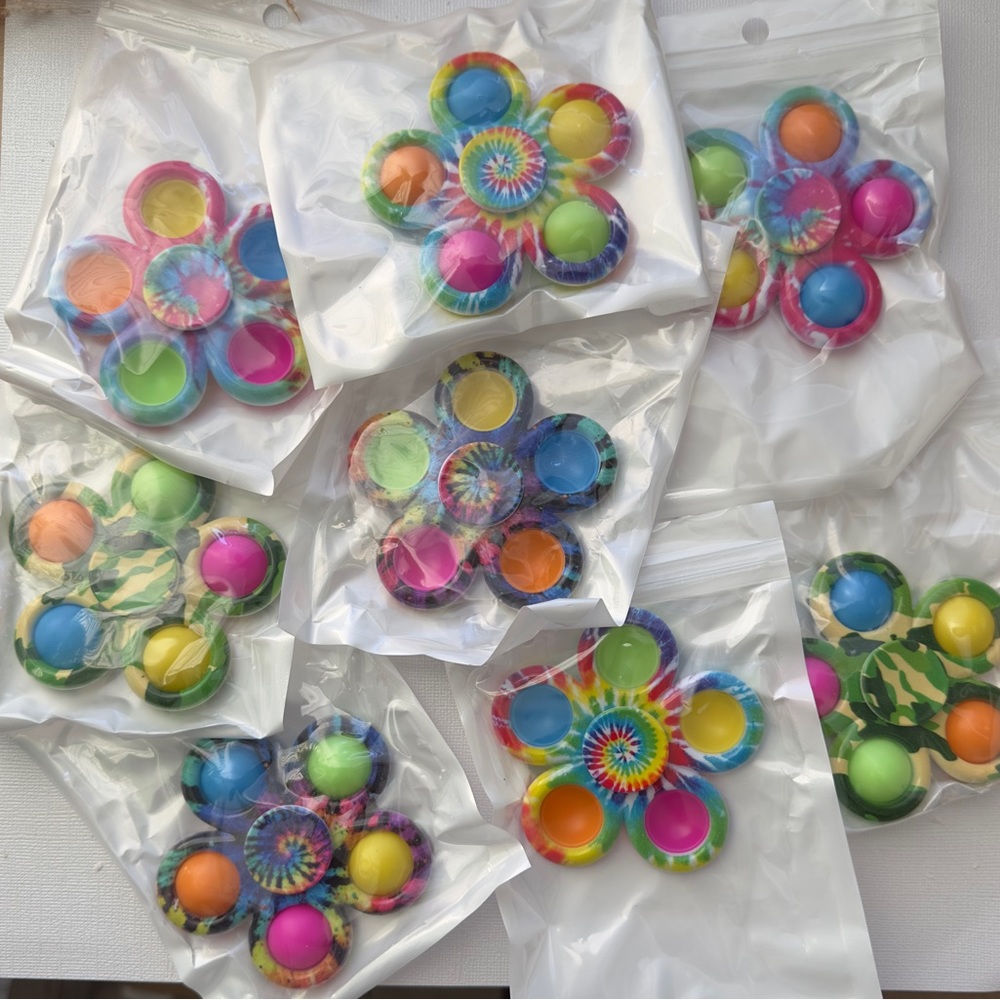 Pack of 8 Tie Dye Fidget Spinner 2in1 Bubble Popper Sensory Toy
